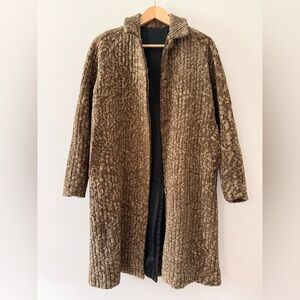 Kiss of the Wolf Elegant Brown Textured Women's Coat Hand Painted Fabrics